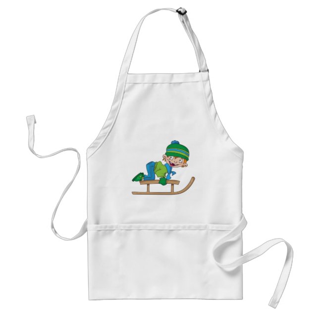 Tablier Amusant Hiver Sledding Boy mignonne Snow Adventure (Devant)