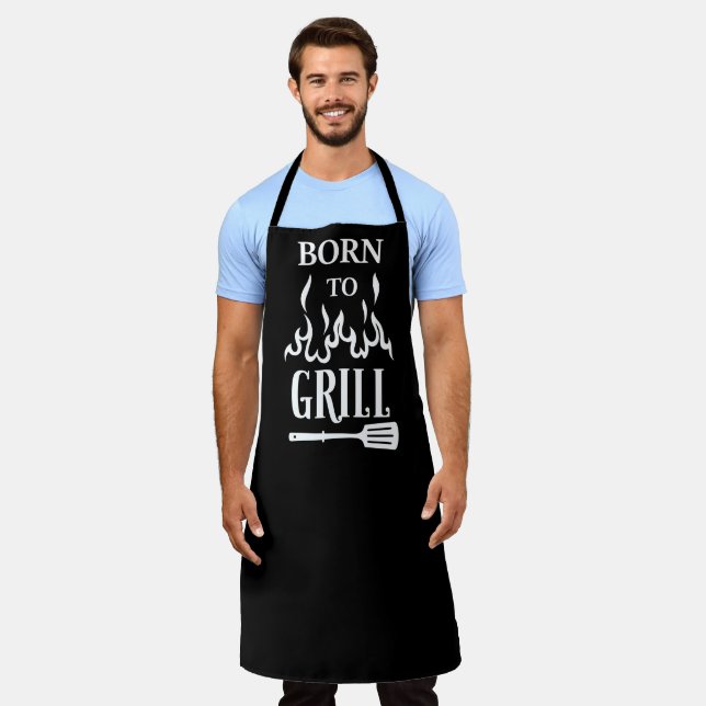 Tablier Amusant Né à Grill Black Grill BBQ Apron (Porté)