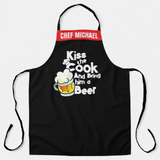Tablier Amusant Noir Chef Apron pour les hommes, Kiss the 