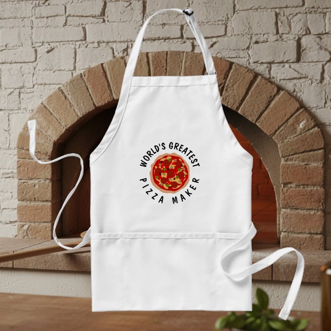 Tablier amusant pour le plus grand fabricant de pi (White kitchen apron for world's greatest pizza maker.)