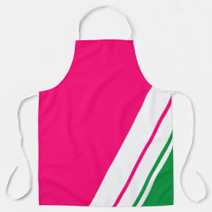 Tablier Amusant Sport rose vif Vert blanc rayures de cours
