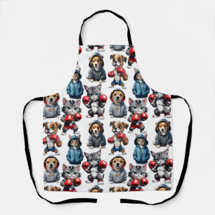 Tablier Amusante Boxe Chat Chien Motif Design