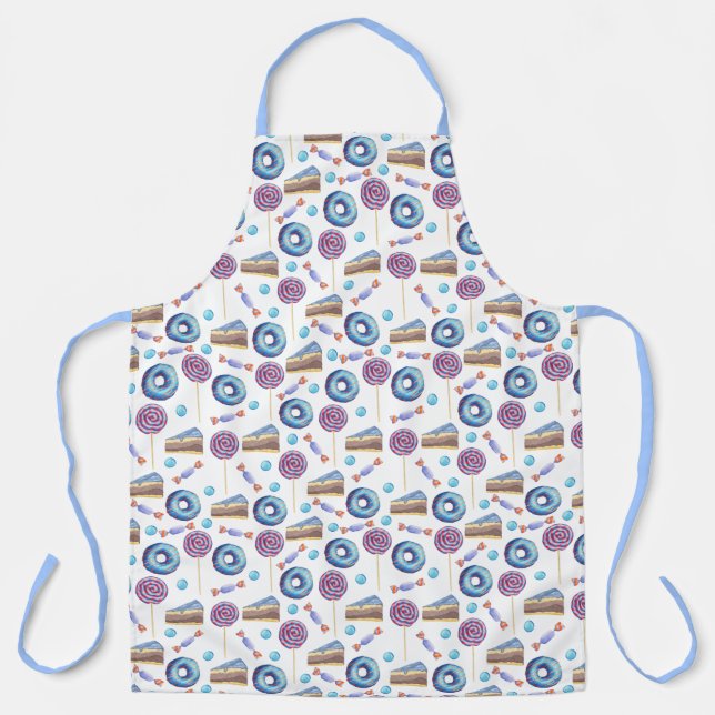 Tablier Amusants Blue Donuts et Cupcakes Motif Apron (Recto)