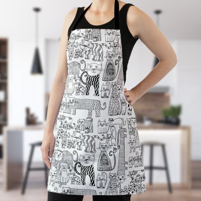 Tablier Amusants Chats et chatons noirs et blancs (Fun Modern Black and White Cats And Kittens Apron)