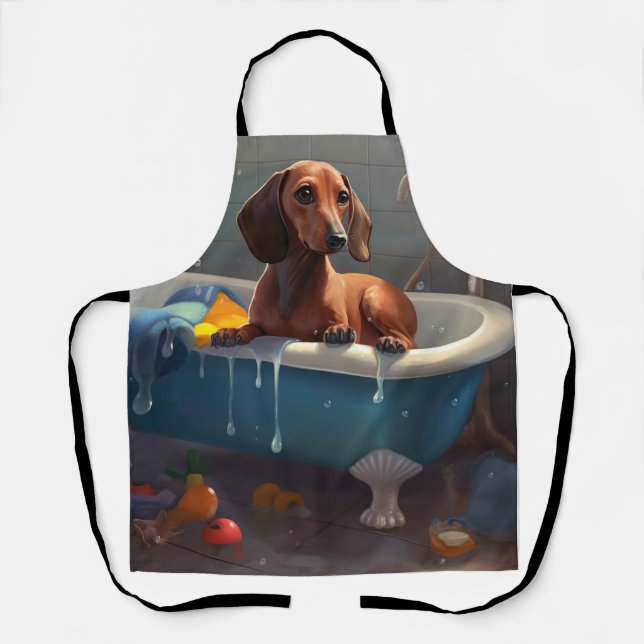 Tablier Amusement du dachshund au bain  (Recto)