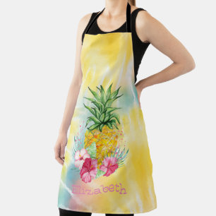 Tablier Ananas, gueule de loup aquarelle Tie-Dye arc-en-ci