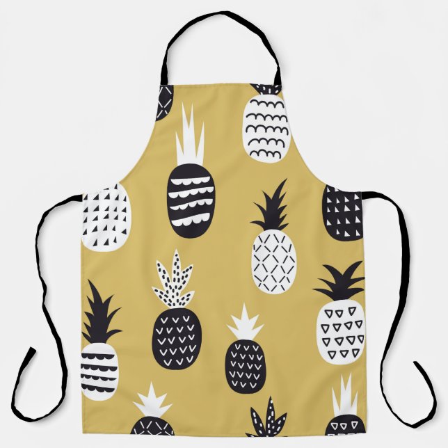 Tablier Ananas noir et blanc sans soudure motif (Recto)