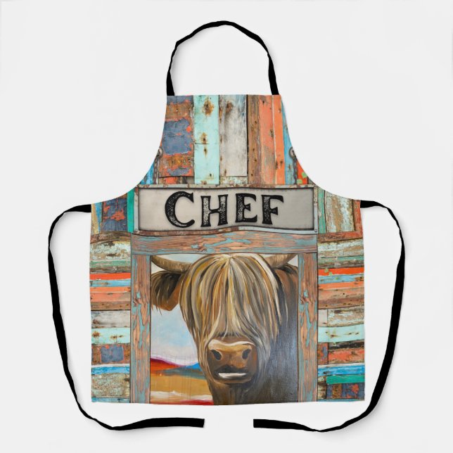 Tablier Ancien chef rustique Highland Cow Apron (Recto)