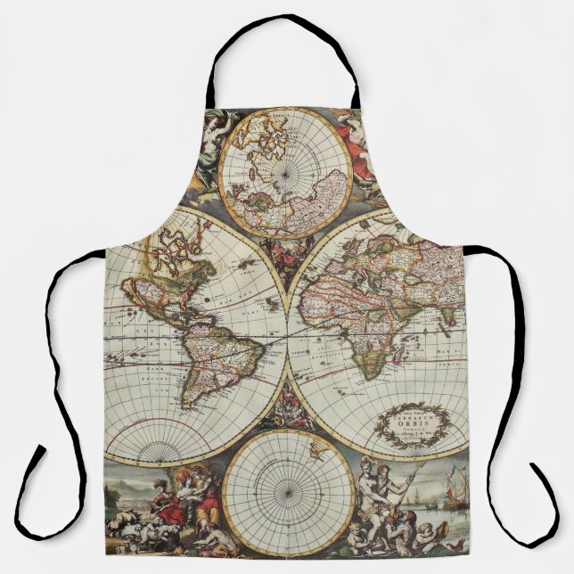 Tablier Ancienne carte des hémisphères du monde. Créé par  (Recto)