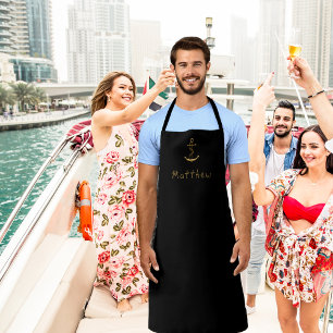 Tablier Ancrage en or noir nom personnalisé nautique