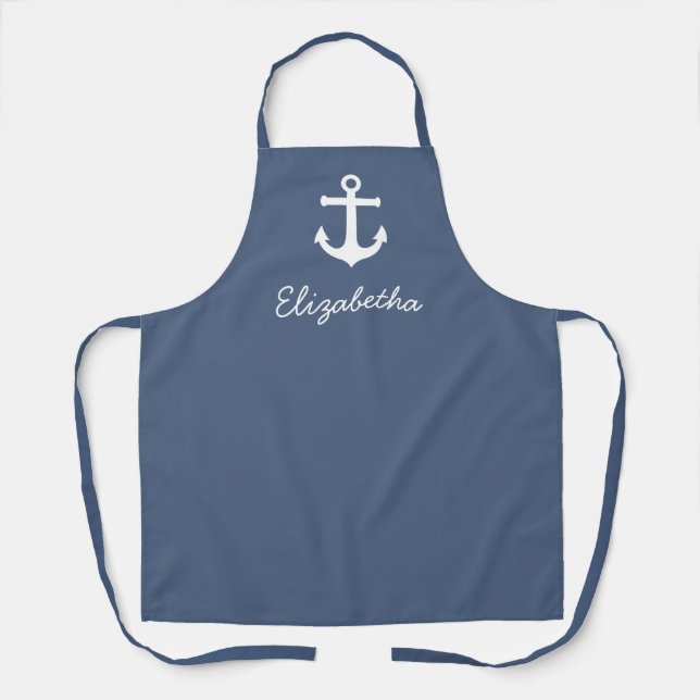Tablier Ancre blanche marine de nom personnalisé (Recto)