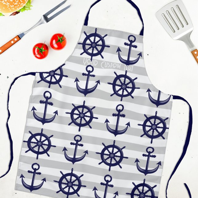 Tablier Ancre Bleu Marine Roue De Bateau Rayé Nautical (Créateur téléchargé)