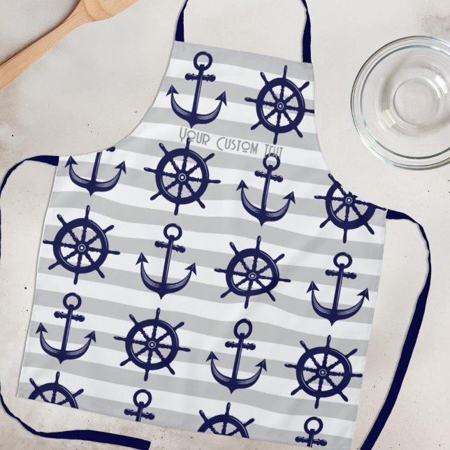 Tablier Ancre bleu marine roue de bateau rayure grise Naut (Créateur téléchargé)