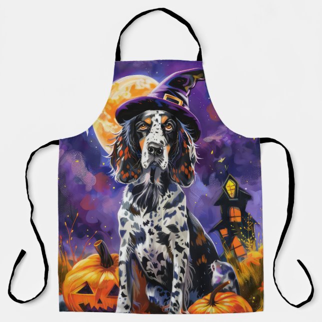 Tablier Anglais Setter Chien Halloween Sorcière Et Citroui (Recto)