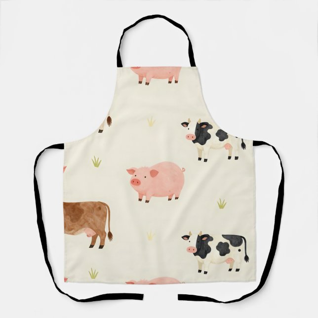 Tablier Animaux de Ferme Aquarelle Motif Mignon (Recto)