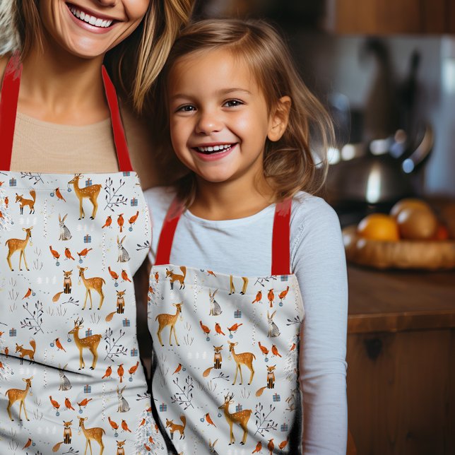 Tablier Animaux de la forêt scandinave Noël Vacances (Scandinavian Woodland Animals Christmas Holiday Apron)