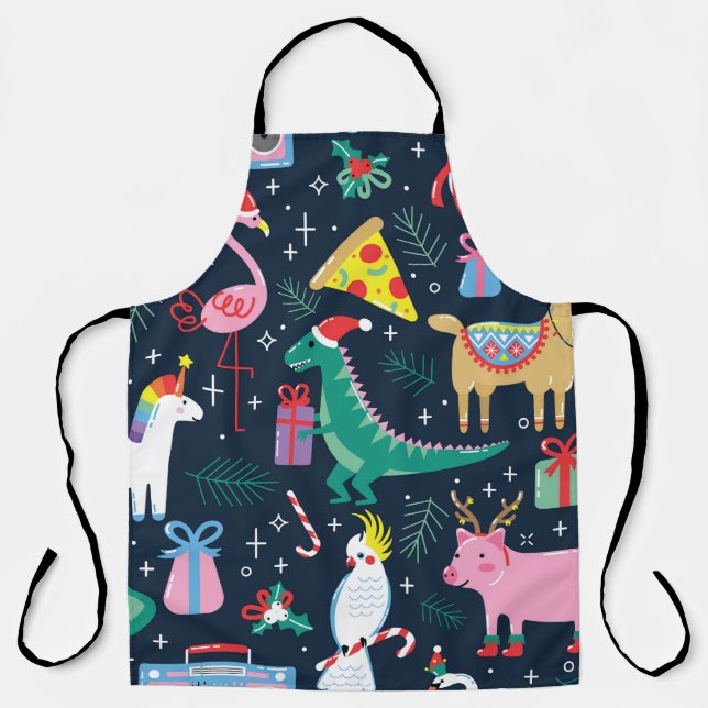 Tablier Animaux De Noël, Design Sans Fil. (Recto)