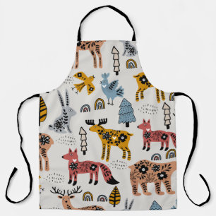 Tablier Animaux scandinaves, floral, motif mignon.