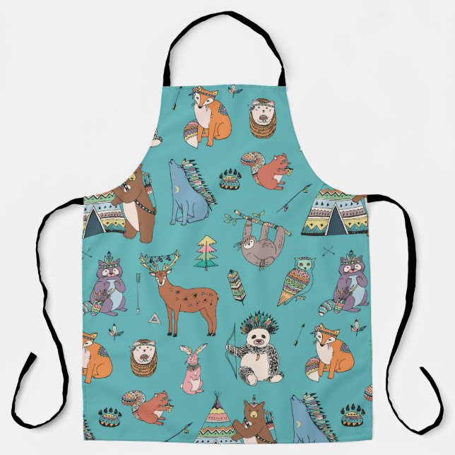 Tablier Animaux tribaux : motif forestier. (Recto)