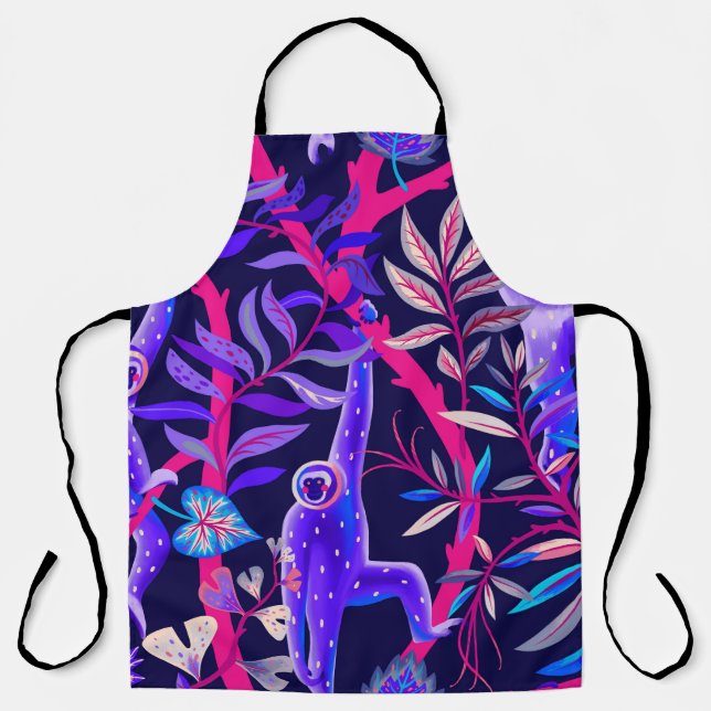 Tablier Animaux tropicaux : motif de singes bleus. (Recto)