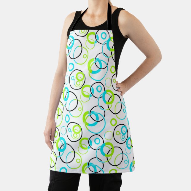 Tablier anneaux et cercles bleus, verts et noirs sur fond  (Insitu)