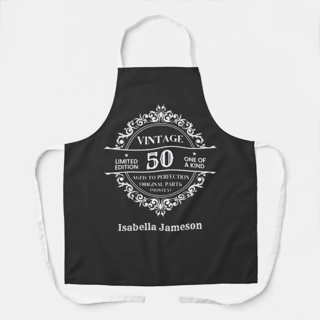 Tablier Anniversaire 50 ans Monogramme Noir et Blanc Vinta (Recto)