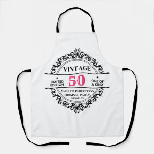Tablier Anniversaire 50 ans Monogramme Noir & Rose Vintage