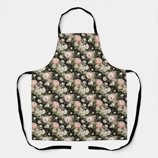 Tablier Anniversaire Floral rose et blanc Peony (Recto)