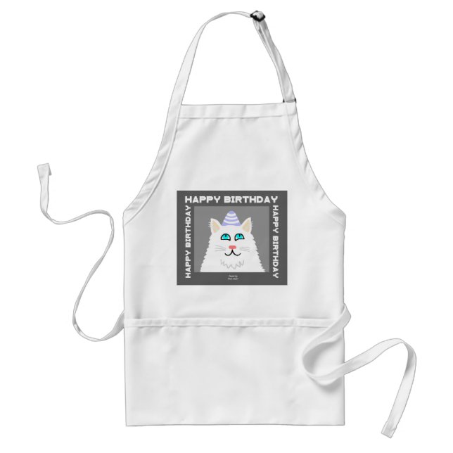 Tablier Anniversaire Fluffy White Cat Apron (Devant)