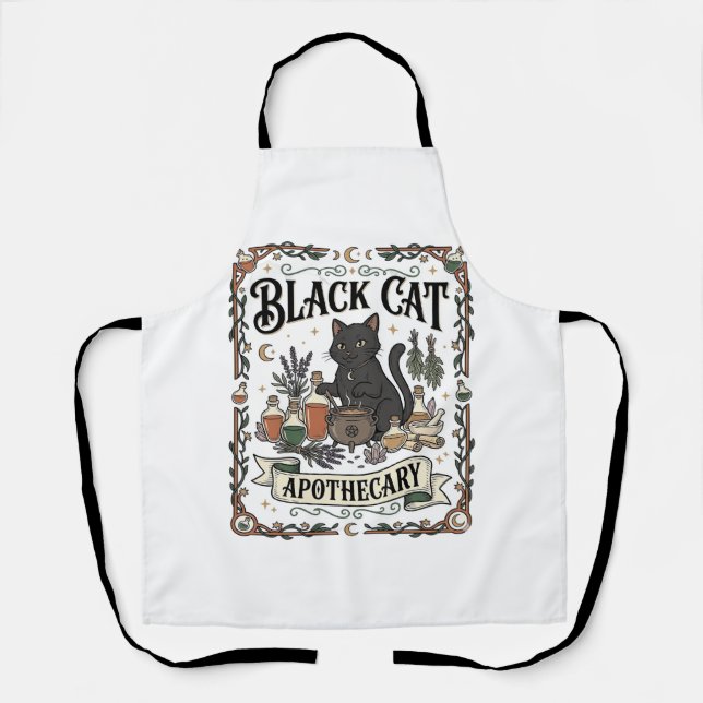 Tablier Apothicaire Chat Noir Chat Sorcière Mystique Apoth (Recto)