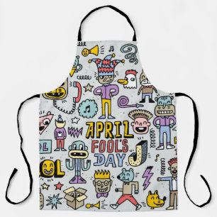 Tablier April fools day drôle doodle colorful set 1. Vinta
