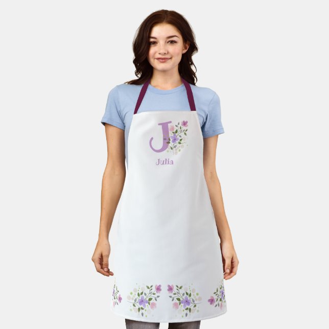 Tablier Apron avec l'Initiale du Porteur & Nom avec Fleurs (Porté)