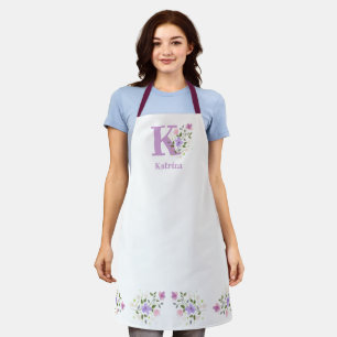 Tablier Apron avec l'Initiale du Porteur & Nom avec Fleurs