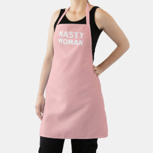 Tablier Apron blanc rose brun clair "Nasty Woman"