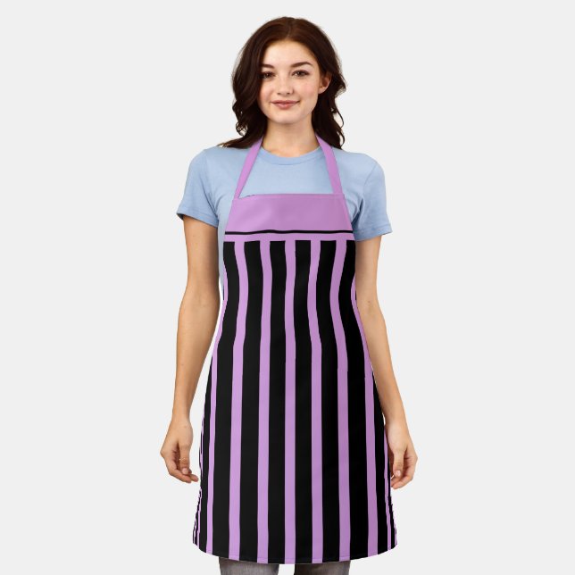Tablier Apron Cafe Black et Lavender Stripe (Porté)