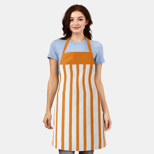 Tablier Apron Cafe Orange et White Stripe (Porté)