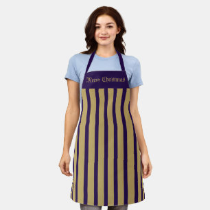 Tablier Apron Cafe Purple et Gold Stripe Joyeux Noël