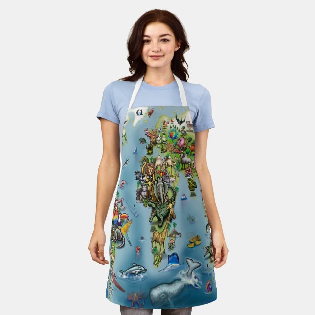 Tablier Apron Carte du monde Animaux (Porté)
