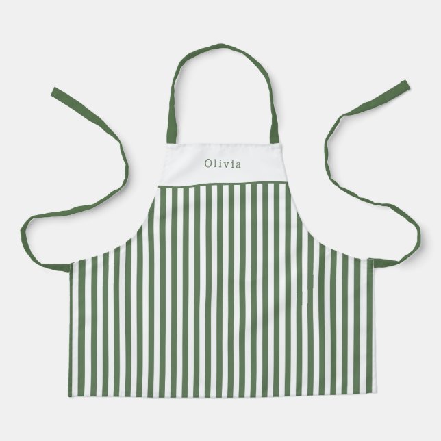 Tablier Apron Children - Personalised Forest Green Stripe. (Recto)