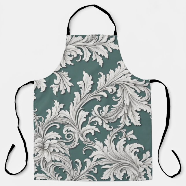 Tablier Apron Damask Noir Blanc Smokey Aqua (Recto)