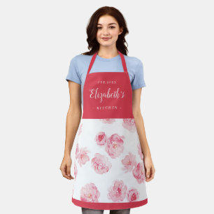 Tablier Apron de cuisine à fleurs couleur rouge