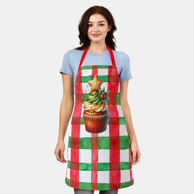 Tablier Apron de gâteau de Noël (rouge et vert) (Porté)