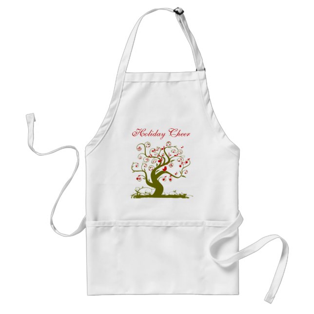 Tablier Apron de Noël Oiseaux mignons Arbre à vent Note mu (Devant)