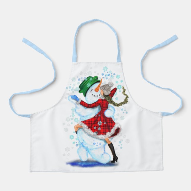 Tablier Apron de Noël Snowman and Girl Dance - Amusant (Recto)
