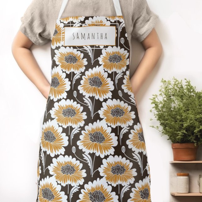 Tablier Apron de nom floral rétro (Indulge in the retro charm of our Wild on Flowers apron.  Cook in style and let your name shine!)