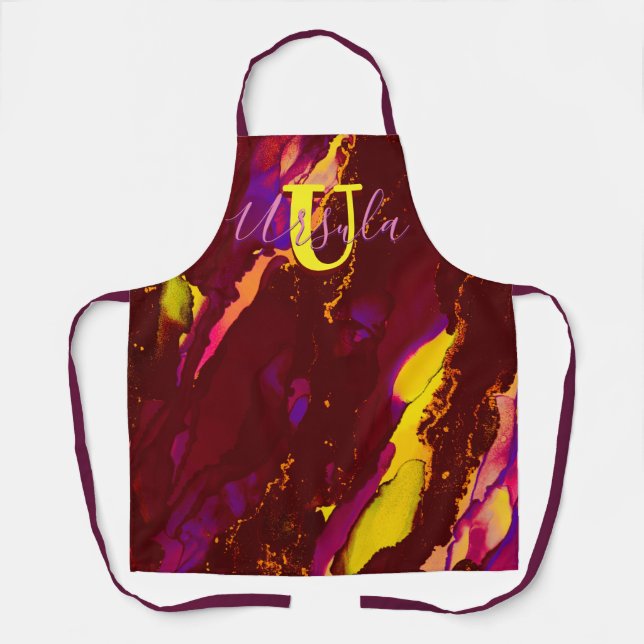 Tablier Apron d'encre d'alcool violet sauvage et de Fuscia (Recto)