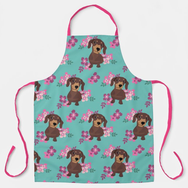 Tablier Apron des fleurs de Dachshund (Recto)