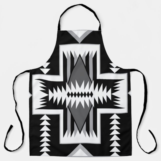 Tablier Apron d'impression tout-en-un noir et gris Navajo (Recto)