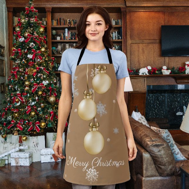 Tablier Apron d'ornements de Noël d'or (Gold Christmas Ornaments Apron)