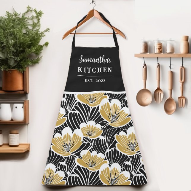 Tablier Apron du nom des femmes florales rétro (Whether you're baking, painting, or gardening, this personalized apron adds flowers to your day!)